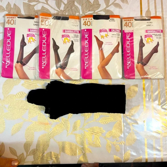 4 pairs L'ELEDUE 40/50den Socks/ knee socks BLACK +1 pair lace knee socks Italy - Picture 1 of 4